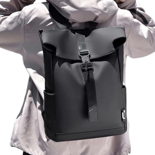 Gyios Backpack unisex Men’s Flip‑cover Magnetic Buckle Backpack, Multifunctional Large‑capacity Laptop Daypack For Casual Outdoor Travel-black — view 3