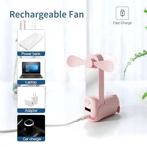 CNMTCCO Handheld Fan,5 In 1 Mini Portable Fan USB Rechargeable [13-20Working Hours]with Hanging Rope,Powerbank,Flashlight,Mirror and Mobile Phone Holder for Travel,Summer,Outdoor,Gifts for Women(Pink) — view 2