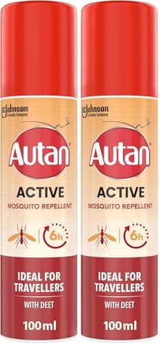 Autan Active Mosquito & Insect Repellent Spray, Travel Essentials, DEET Formula, Up to 6 Hours Protection Against Mosquitoes, 100 ml (Pack of 2)