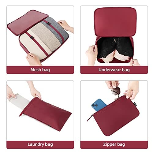 BAGAIL 10 Set Packing Cubes Various Sizes Packing Organizer for Travel Accessories Luggage Carry On Suitcase - Burgundy — view 6
