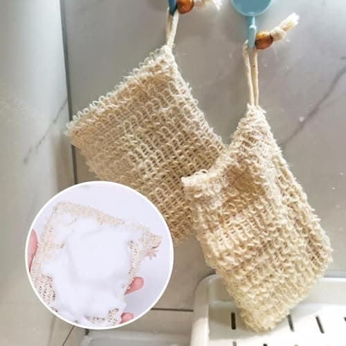 2 Pcs Sisal Soap Bag,Natural Organic Soap Bags for Shower and Foaming,Exfoliating Mesh Soap Saver Pouch with Drawstring,Convenient to Carry Soap Pouch,for Shower,Drying,Foaming Soaps,Exfoliation — view 5