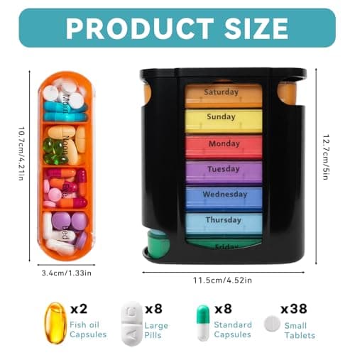 Weekly Stackable Pill Organizer 7 Day Pill Box 4 Times a Day, Colour Coded — view 2