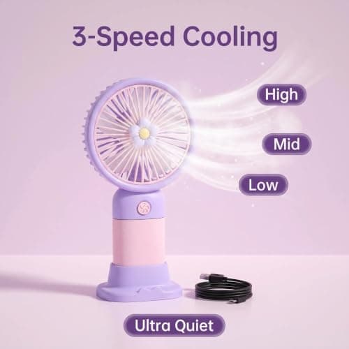 Mtbricey Mini Handheld Fan USB Rechargeable 2-in-1 Portable Hand Fan with Detachable Base 3 Speed Personal Small Fan Pocket Size Desk Fan for Travel Office Outdoor Cute Hand Held Fans (Purple) — view 5