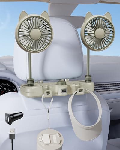 xuenair Dual 360 Hose Battery Powered Fan for Car Back Seat, 2 Storage Hook