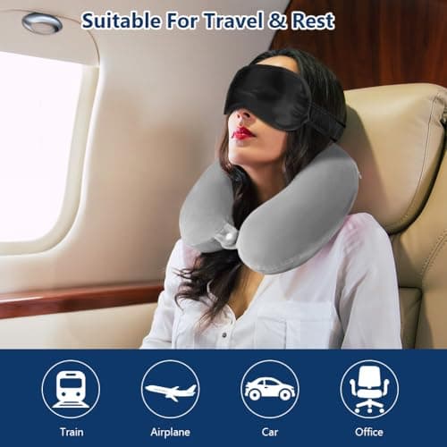 URAQT 4 Set Travel Pillow, Memory Foam U Shaped Neck Pillow, Grey — view 6