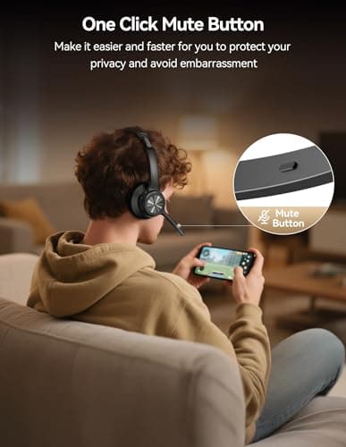 TECKNET Bluetooth Headset, Wireless Headset with Microphone Noise Cancelling for Work, BT6.0 with 60hrs Working Time, One Click Mute & Rotatable Mic Single Ear Headphone for Office/Call Center/Truck — view 5