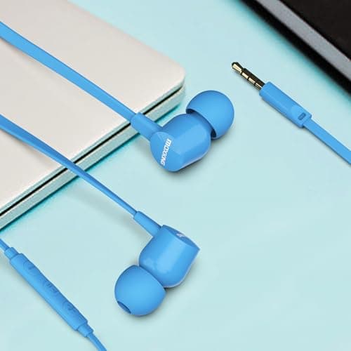 MOXKING Wired Tangle Free Earphones With for kids women small ears, Comfortable and Lightweight Flat Cable Ear bud with Microphone and Volume Control for Cell Phone Laptop (Blue) — view 2