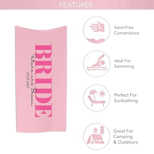 Print Maniacs Custom Personalised Bride Towel with Name and Date Microfibre Beach Towel Large Quick Dry Lightweight Travel Towel Hen Party Honeymoon — view 4