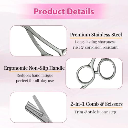 Eyebrow Scissors with Comb, Stainless Steel Eyebrow Trimmer for Men & Women, Beauty Tool for Precision Face Grooming, Elegant Eye Brow Shaping Kit, Ideal for Home, Travel and Daily Salon Care Use — view 3