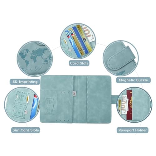 StoneMaxi RFID Blocking Passport Holder Travel Wallet PU Leather British Passport Cover with Card Cash Slots Waterproof Travel Document Case for Men Women (Magnetic - Light Blue) — view 6