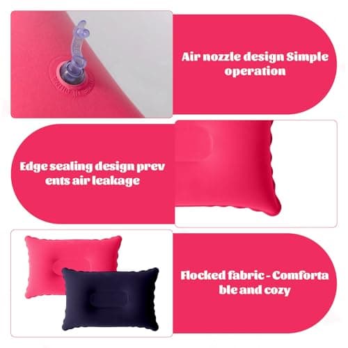 Grosion 2Pcs Blow up Pillow,Inflatable Pillow,Inflatable Pillows for Camping,Beach Pillow,Portable Ultra Light Air Camping Pillows for Outdoor Bolster Sunbed Beach (Purple/Pink) — view 3