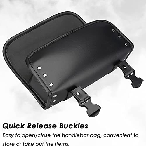 Wiipara Motorcycle Saddle Bag - Handmade PU Leather Handlebar Tool Bag, Round Barrel Shape Waterproof Roll Pouch With Straps for Scooter Front or Side (Large) — view 2