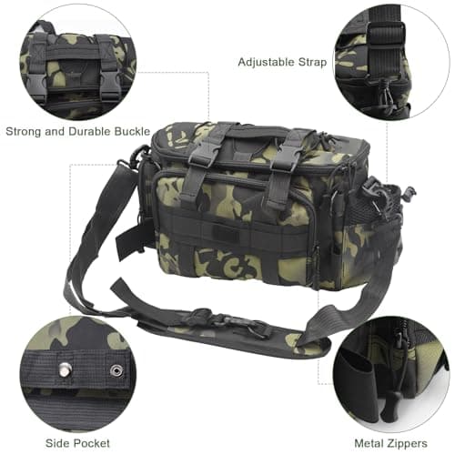 Auptiz Fishing Bag, Multi-Pockets Holdall Shoulder Waist Handbag, Holdall Camouflage-1 Outdoor Carryall Fishing Tackle Bags with Belt & Shoulder Strap for Outdoors Hiking Hunting Camping Travel — view 4