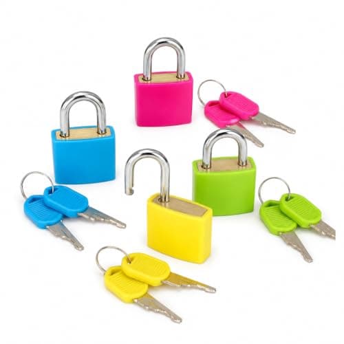 4 Pack Mini Suitcase Locks with Keys, Colour-Coded Small Metal Luggage Padlocks for Travel Bags, Zip Cases, Backpacks, Gym Lockers, Laptop Bags, Drawers, Diaries and Toolboxes, 8 Keys, Travel Security — view 4