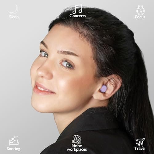 Jayine Ear Plugs for Sleep 2 Pairs, Reusable Noise Cancelling Earplugs Hearing Protection 25dB, Removable Soft Silicone Earplugs for Concerts, Focus, Noise Sensitivity, 16 Ear Tips in S/M/L - Purple — view 6
