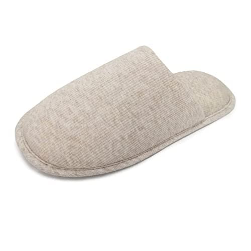 Ofoot Men's Cozy Thread Cloth Organic Cotton House Slippers, Washable Flat indoor/outdoor slip on shoes, Beige, 9.5-10.5 UK