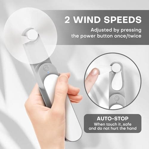Venforze Mini Fan Handheld, 2 Speeds Rechargeable Quiet Fan[9-15 Working Hours], Portable Small Pocket Size Personal Hand Fan for Travel, Outdoor, Indoor and Easy Make up (White) — view 4