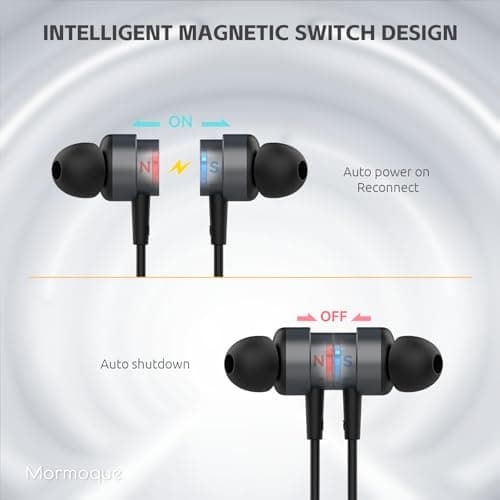 MORMOQUE Neckband Bluetooth Headphones,Wireless Earbuds with Magnetic Switch,Built-in Microphone Earphone,40H Playtime,ENC+IPX5 Waterproof HD Bass,for Sports/Running/Gym/Travel,Compatible iOS/Android — view 3