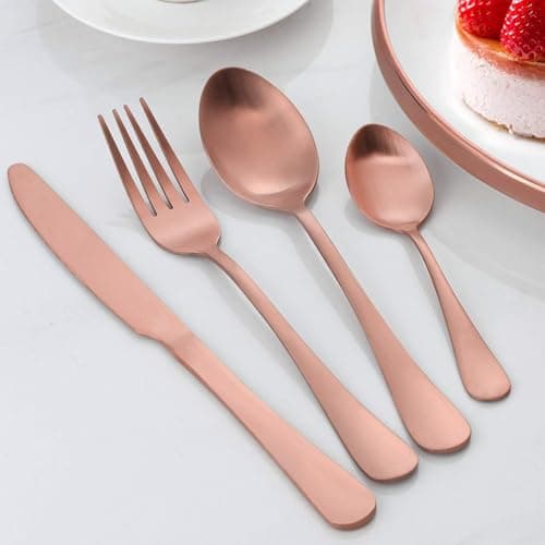 Cutlery Set, BEWOS 16-Piece Stainless Steel Flatware Set, Tableware Silverware Set with Matt Rose Gold Spoon Knife and Fork Set, Service for 4, Dishwasher Safe/Easy Clean — view 3