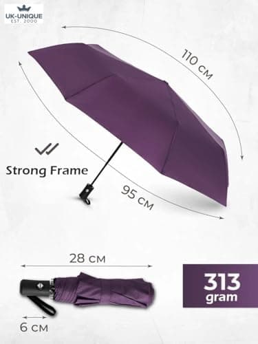 UK-UNIQUE Windproof Travel Umbrella - Compact, Light, Automatic, Strong and Portable - Wind Resistant, Small Folding Backpack Umbrella for Rain - Men and Women (Mulberry) — view 3