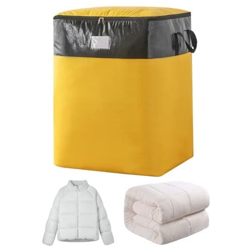 Moving Bags with Label Pockets, Heavy Duty 18-Gallon Storage Bags for Clothes, Waterproof Foldable Packing Organizer for College Students, Holds 15-20 Sweaters (Yellow and black, 50 * 50 * 72cm)