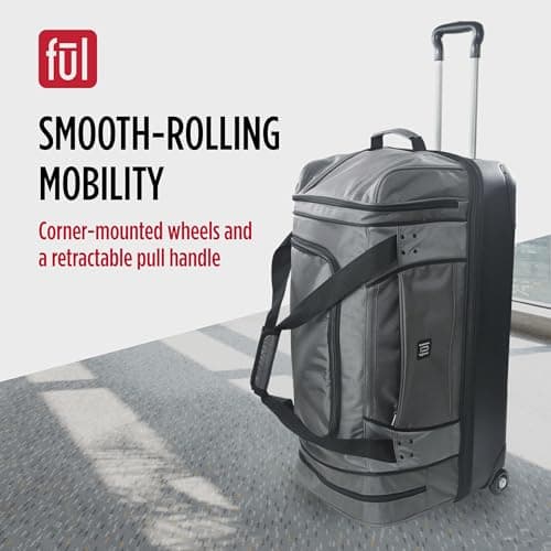 FUL Workhorse 30 Inch Rolling Duffel Bag, Split-Level Checked Travel Luggage with Hardshell Base and Wheels, Grey, 30", Workhorse 30 Inch Rolling Duffel Bag, Checked Travel Luggage With Hardshell Base — view 6