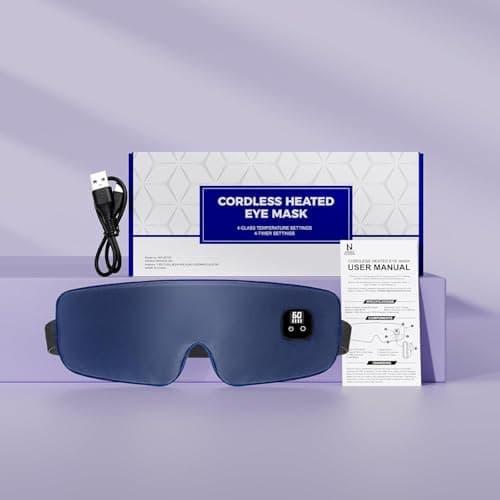 Aroma Season Silk Heated Eye Mask, Cordless Warm Eye Compress for Dry Eyes, 4 Time Levels & Temperature Settings, 1500mAh Rechargeable Battery, Washable Cover, Gifts for Men Women (Navy Blue) — view 6