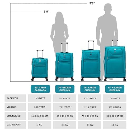 Aerostar Carry-on 20" Lightweight Soft Expandable Suitcase, Hand Luggage 4 Wheels & Combination Lock, 55x35x20cm | Accepted All Airlines easyjet, RyanAir, British Airways (Teal, 36 litres) — view 6