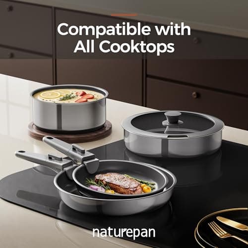 naturepan 5 PCS Ceramic Cookware Set, Stainless Steel Exterior Pots and Pans Set Non Stick, 10x More Durable Super Ceramic Coating, for Induction Hob Pan Set (Grey) — view 5