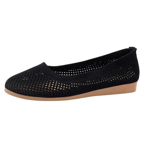 Comfort Cushioned Wide Fit Ballet Flats Women Breathable Stretch Knit Slip On Foldable Flat Shoes Multi Occasion Wear Black size 6