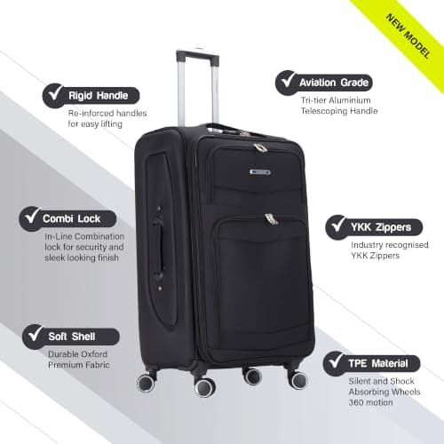Aerostar Carry-on 20" Lightweight Soft Expandable Suitcase, Hand Luggage 4 Wheels & Combination Lock, 55x35x20cm | Accepted All Airlines easyjet, RyanAir, British Airways (Black, 32 litres) — view 2