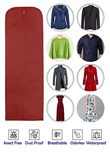 Wedcova Dress Bag | Hanging Garment Bags | Full Length Travel Covers | Wedding Long Clothes Storage Cover with Zipper for Women | 72 Inch (182cm) | Pack of 3 | Maroon — view 2