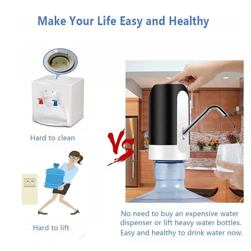 Electric Water Bottle Pump, USB Charging Automatic Drinking Water Dispenser, 30 Days Battery Life, Portable Water Bottle Switch for Universal 2-5 Gallon Bottle, For Home, Office, Travel, Camping,Black — view 3