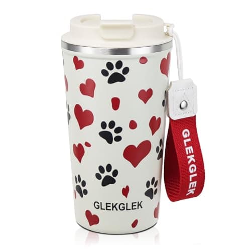 GLEKGLEK Travel Mug for Hot Drinks 500ml, Heart Print Thermal Coffee Cup
