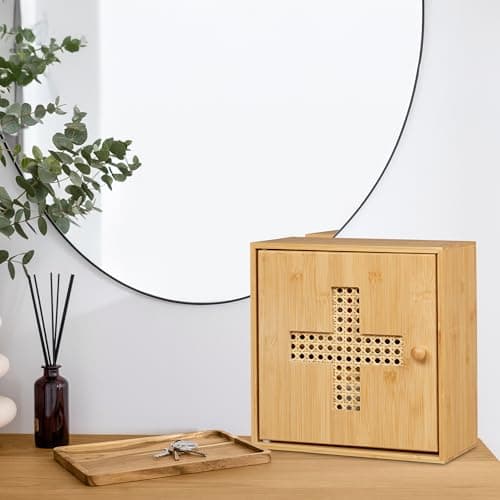 Relaxdays Medicine Cabinet, Bamboo, Freestanding First Aid Cupboard, HWD: 28 x 28 x 16 cm, Medication Storage, Natural — view 4
