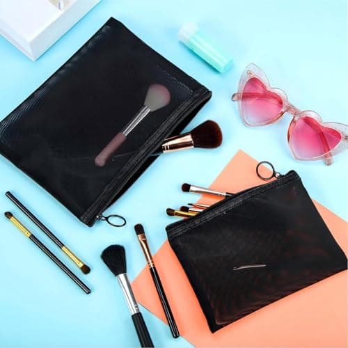 6 Pieces Mesh Makeup Bags Mesh Cosmetic Bag Portable Travel Organizing Zipper Pouch Toiletries Makeup Pouches for Home Office Travel Accessories (Black) — view 4