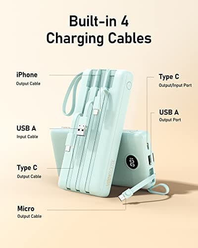 VEEKTOMX 20000mAh Power Bank with 4 Built-in Cables, USB C Portable Charger — view 2
