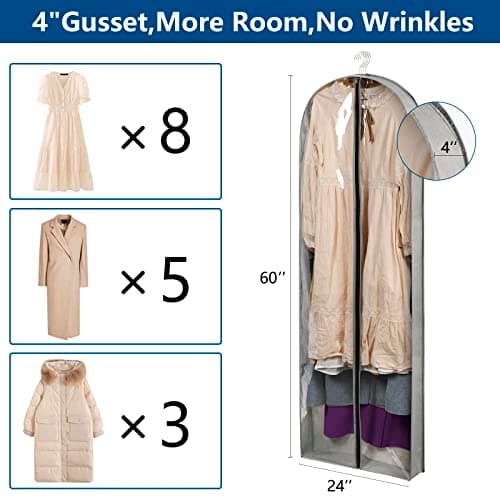 Belinlen 3 Pack 60" Long Garment Bags for Hanging Clothes Dress Cover Bags — view 3