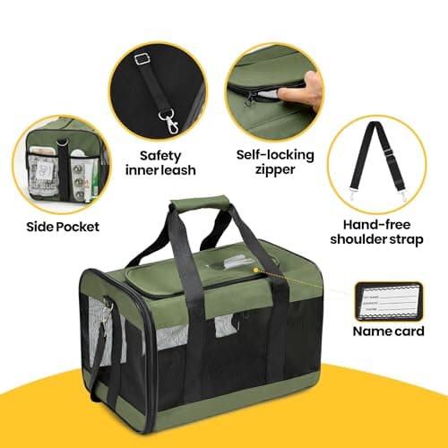 Conlun Dog Carrier Soft Sided, Large Cat Carrier with Inner Safety Leash, Pet Transport Carrier for Large Cats and Medium Dogs up to 10 KG, Collapsible Travel Puppy Carrier Bag -Green, L — view 3