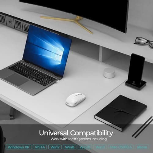 Seenda Wireless Mouse, Silent with 2.4G USB Receiver, White and Silver — view 5