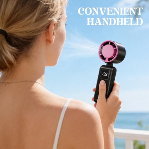 Falafoty Handheld Fan Portable Rechargeable Turbo Fan, 4-in-1 Neck Desk Foldable Hand Fan with Stepless Speed LED Display Personal Pocket USB Small Fan for Home Office Camping Travel Outdoor (Black) — view 5