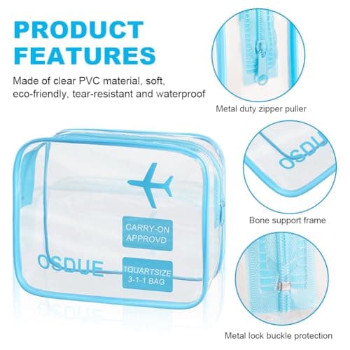 OSDUE Clear Toiletry Bags, 2 Pcs TSA Approved Airport Security Liquids Bags,Waterproof Cosmetic Clear Makeup Bags PVC Wash Bags for Women and Men, Travel Essential — view 3