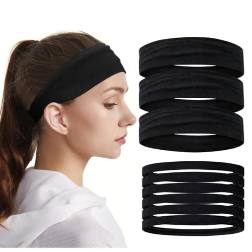 5cm Wide Black Headband & Elastic Non Slip Sport Headband for Women, 9 Pack
