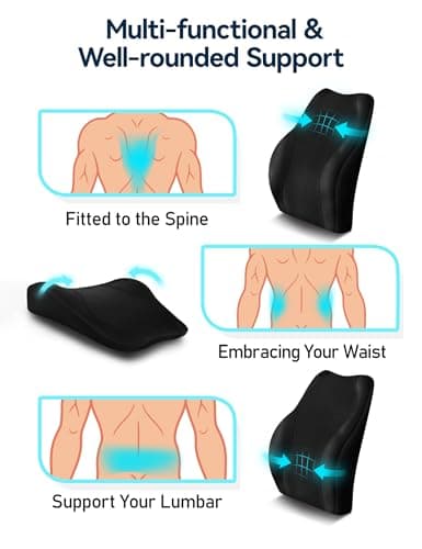 Travel Ease Ergonomic Lumbar Support Cushion, Gel and Memory Foam Back Support Cushion for Office Chairs with Skin-friendly Cover for Comfort (Black) — view 5