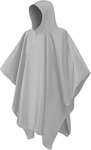 CHGANG Waterproof Poncho Adult, Reusable Rain Poncho Lightweight Waterproof Raincoat Emergency with Hood for Outdoor Hiking Camping Cycling Traveling (Grey)