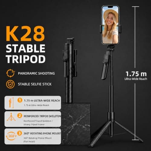 Selfie Stick Tripod For Phone,175cm Aluminum All in One Extendable Tripod For Smartphone,With Wireless Remote, Anti-Shake Base, 360° Rotation, Portable Travel Tripod for iPhone/Samsung/Android/Camera — view 6