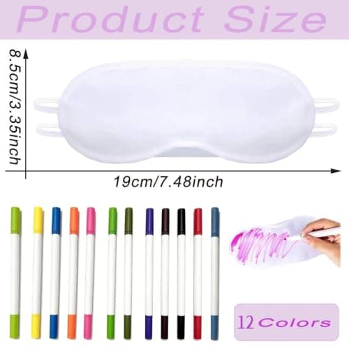 NganSuRong White Eye Mask Party Supplies for Girls, DIY Sleep Mask Draw Your Own Blindfold with 12 PCS Fabric Marker Pens, Eye Covering for Travel Party Supply (12PCS White) — view 2
