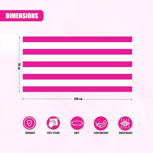 GEEZY Microfibre Beach Towel, Pink Striped - Quick Drying, Lightweight, Sand-Free, Large & Durable, Summer Design - Beach Essentials for Travel, Holiday, Swimming, Sauna, Adults & Kids, 70x140cm — view 4