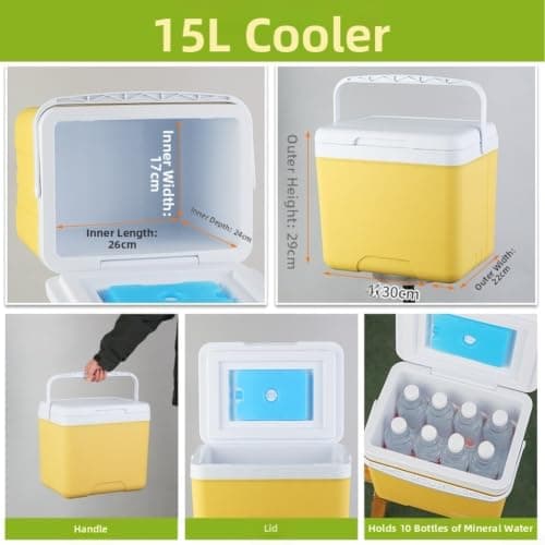 6L/15L Cooler Box Compact Insulated Ice Cooler Box, Portable Ice Cooler, PP PE Plastic, For Camping, Picnics, Festivals, Travel, Beach, BBQs & Outdoor Adventure — view 4