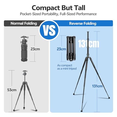 TONYBOO Compact Camera Tripod, 51.6" Lightweight Travel Tripod with 11lbs High Load Capacity, 9" Pocket-Sized Mini Tripod with 1/4" Extension Thread & Detachable Design for DSLR, Phone, Vlog — view 4